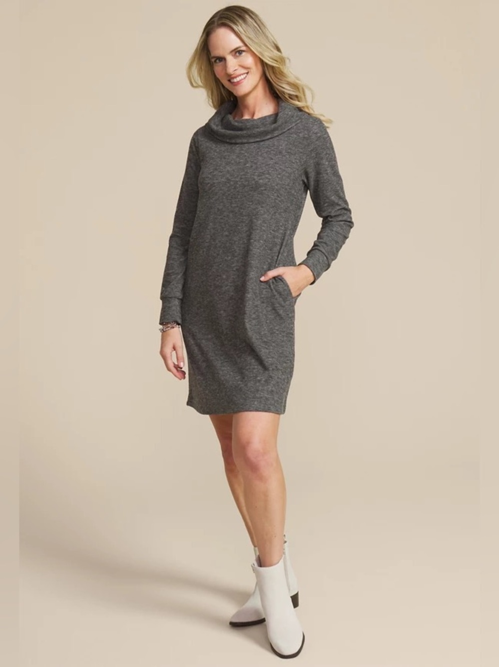 Maurice’s Cozy Gray Cowl Neck Sweater Dress